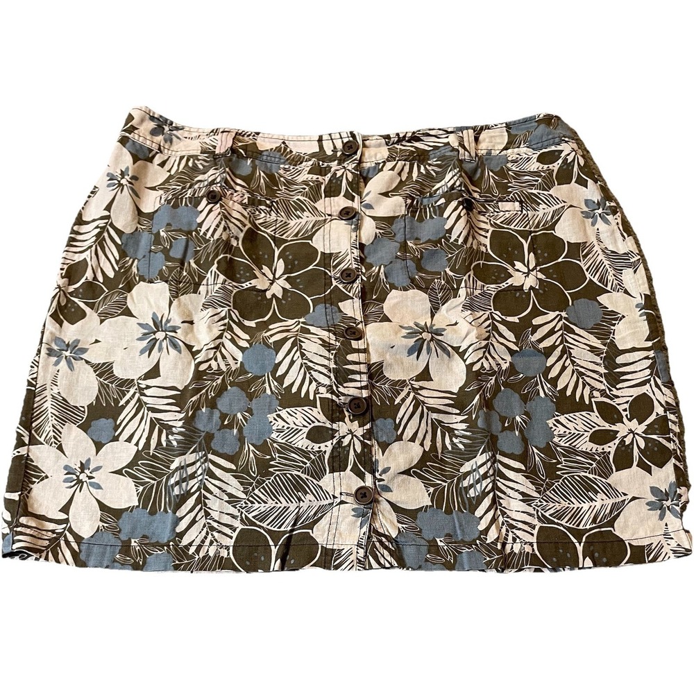 Avenue Floral Linen Blend Mini Skirt Skorts 16/18 Blue White Athleisure READ